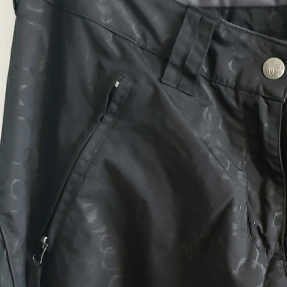 Powderoom Ride Harder Ski Pants Black Damask Pattern Semi Reflective W-M EUC - Picture 9 of 15